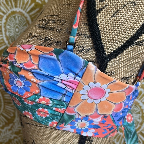 Agua Bendita Colorful Tile Print Lucille Top & Audrey Bikini Bottom Set size S - Picture 5 of 15